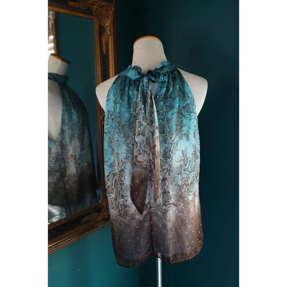 Monograph Y2K Style Snake Print Halter Ombre Sheer Top Glitter Mob Wife Size 2 - Picture 4 of 11